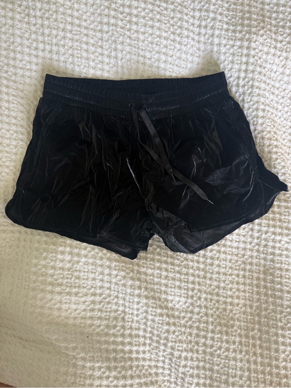 Women's Black Velvet Athletic Drawstring Shorts